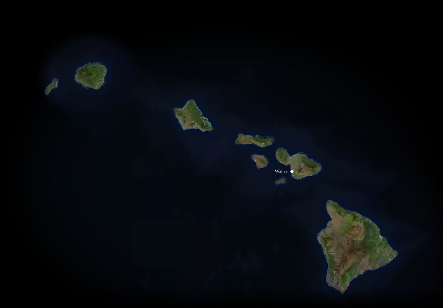 Hawaiian Islands with Wailea marked on Maui