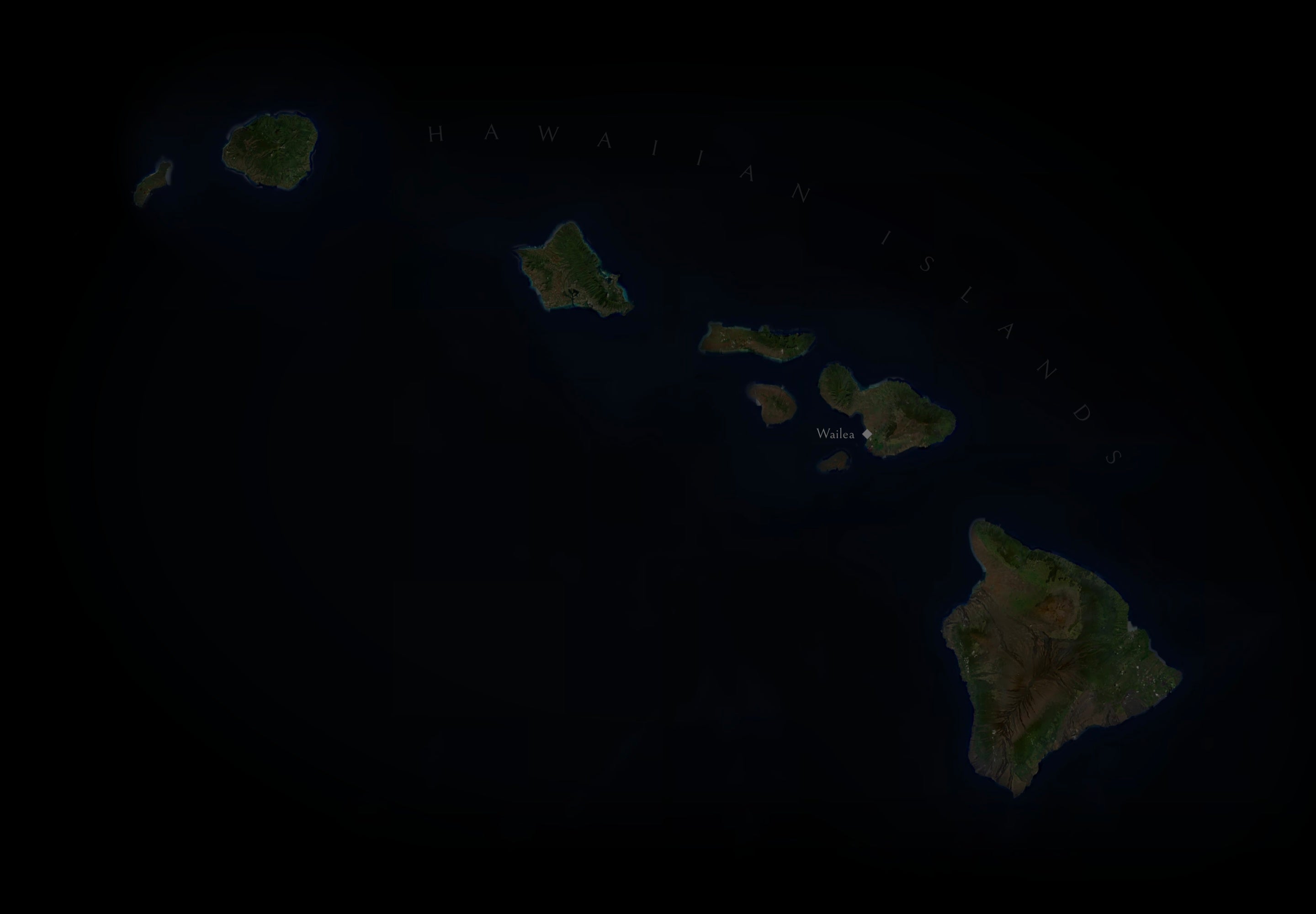 Hawaiian Islands with Wailea marked on Maui